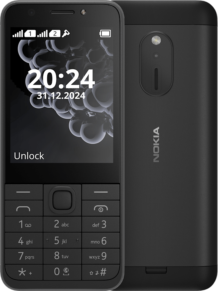 01 — Nokia 230 (2024) черен, изглед отпред и отзад