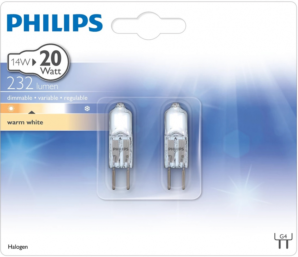 Крушка Philips Halogen амп 14 = 20W/2BL 12V  G4