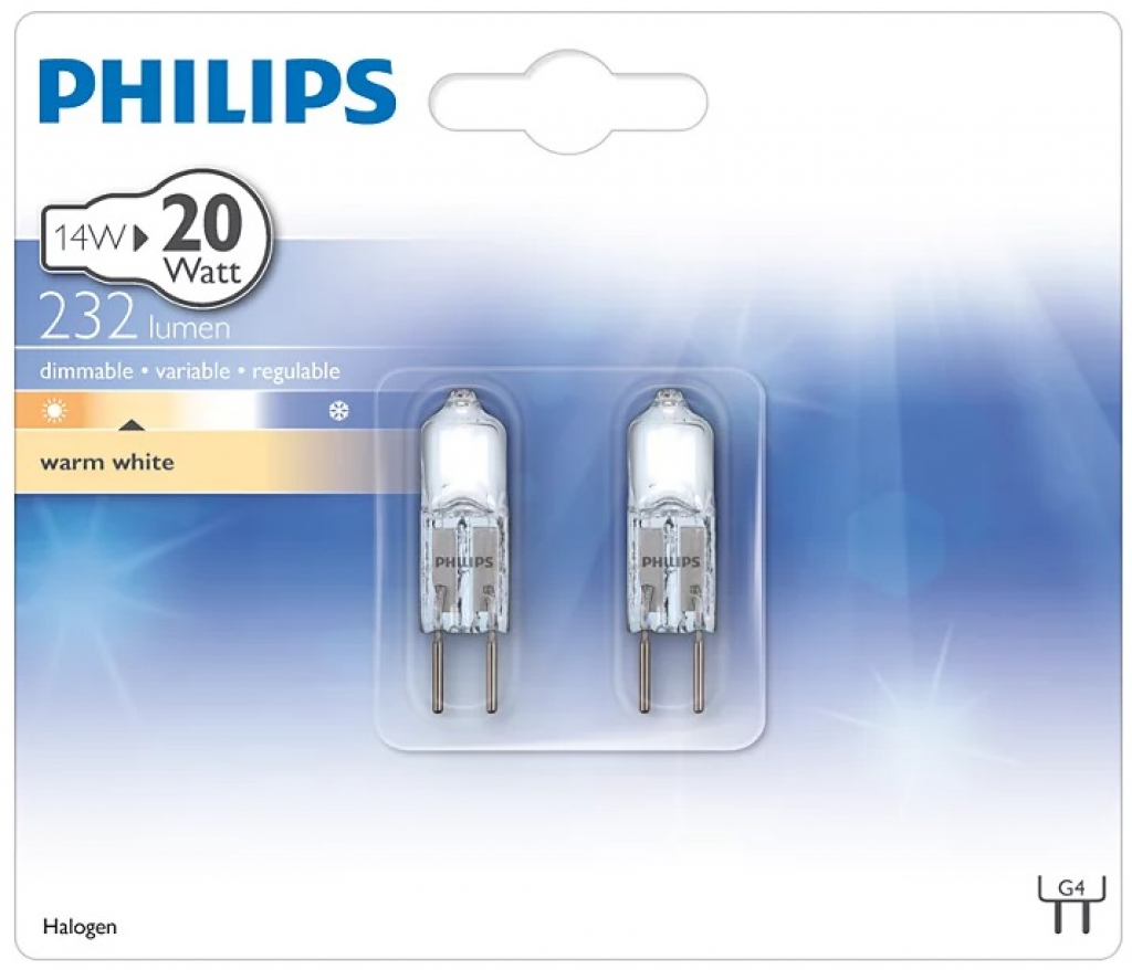 Крушка Philips Halogen амп 14 = 20W/2BL 12V  G4