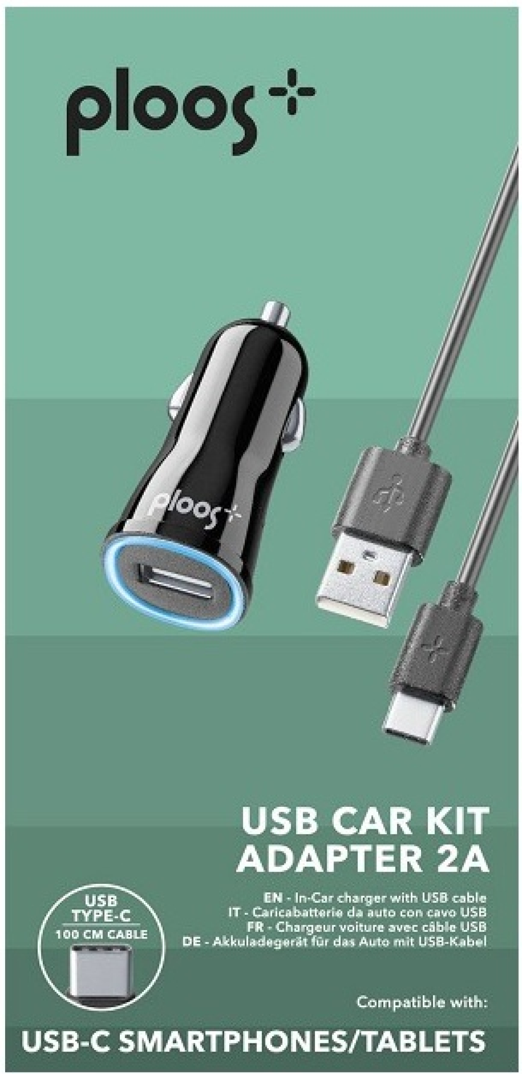 Зарядно устройство PLOOS USB-C, 2A черно