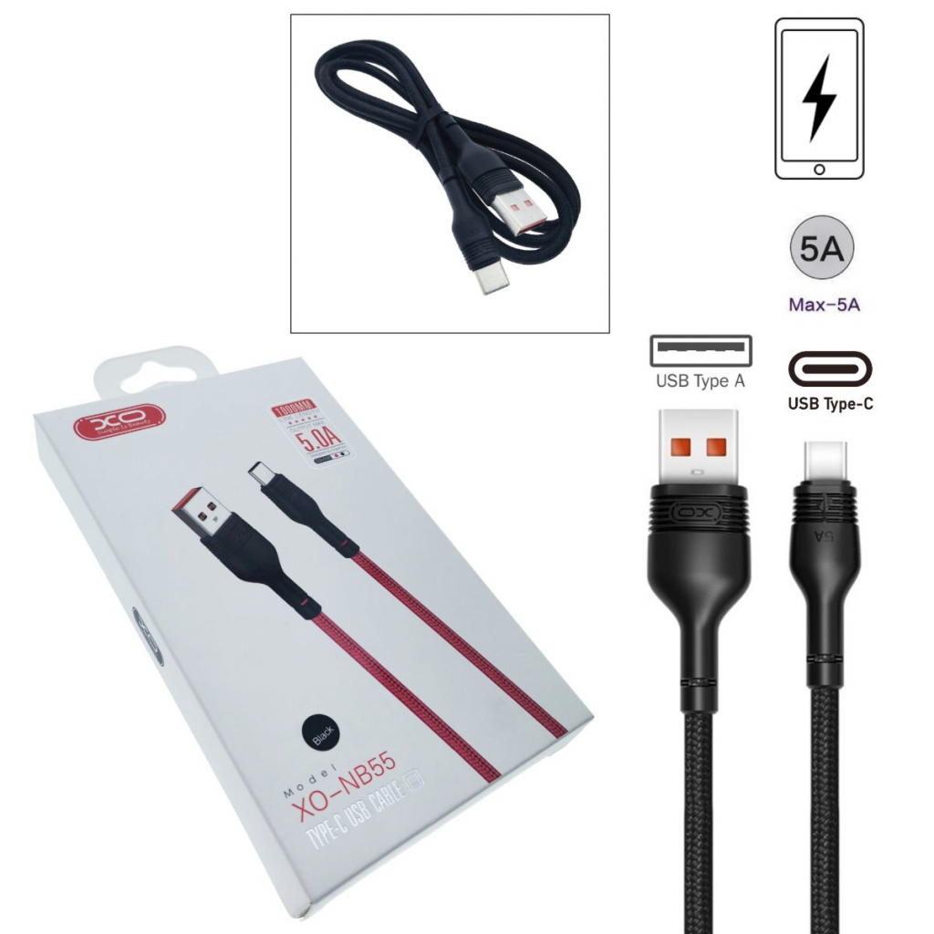 Кабел XO NB55 5А Fast Charge USB-Type C black