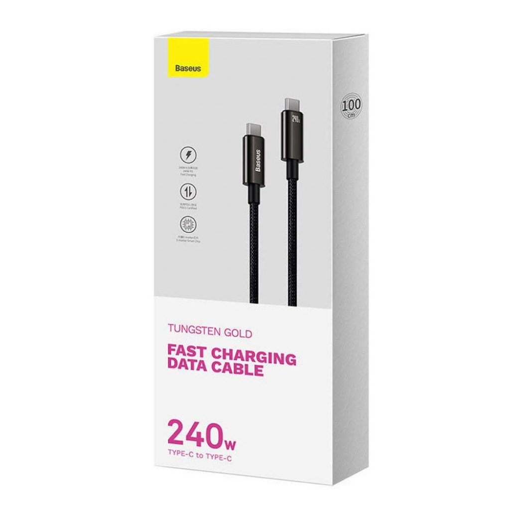 Кабел Baseus Tungsten Gold Fast Charging Data Cable Type-C to Type-C 240W 1m Black