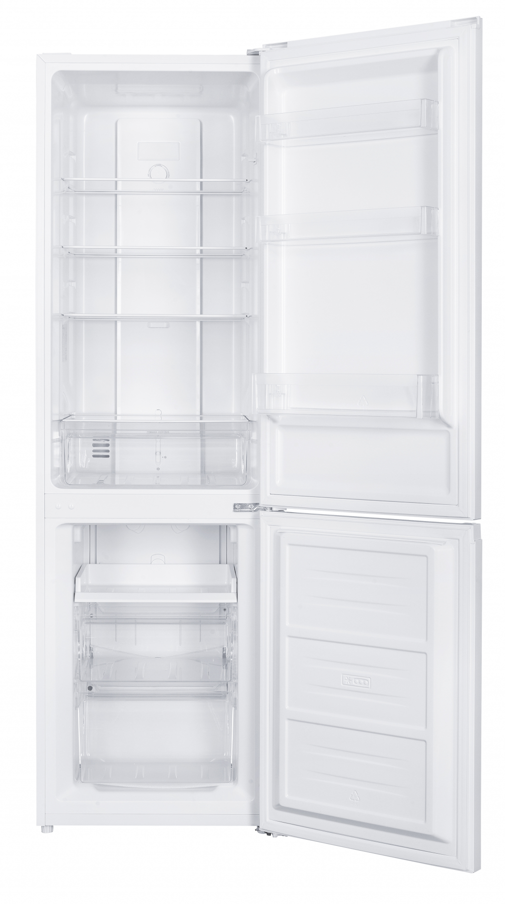 Interior of fridge-freezer Arielli ARD-265HW NF 253L white with shelves and fresh zone