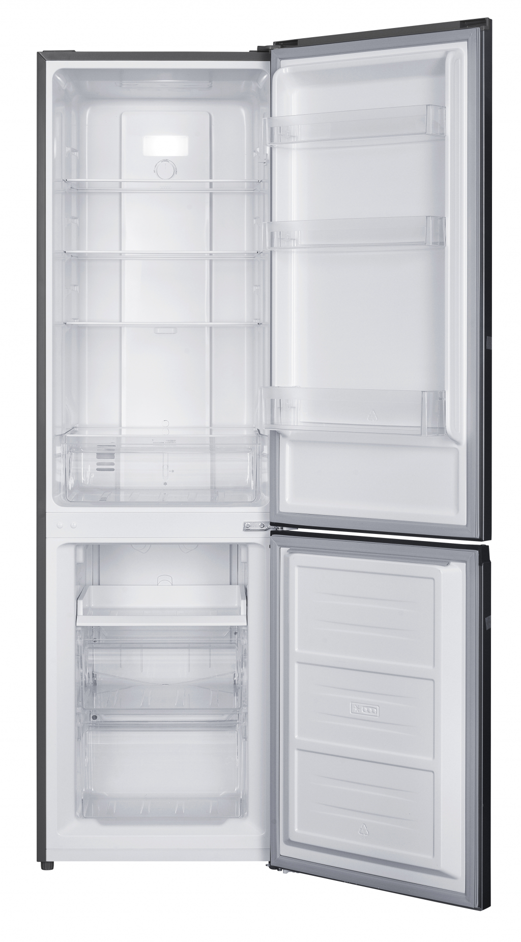 Interior of fridge-freezer Arielli ARD-265HIX NF 253L white with shelves and fresh zone