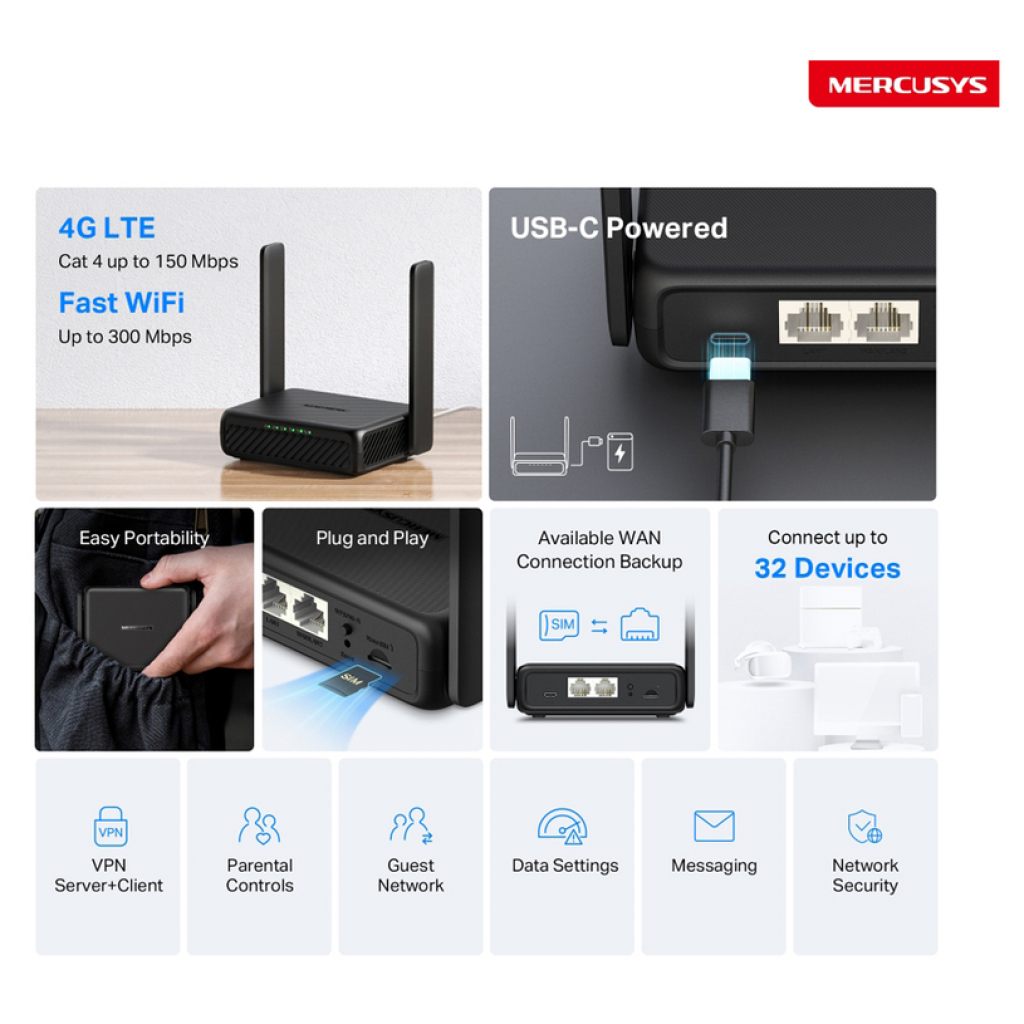 Мрежови адаптор MERCUSYS MB113-4G портативен рутер/модем
