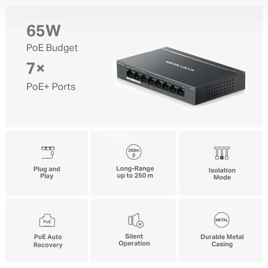 Мрежови адаптор MERCUSYS MS108GP gigabit switch