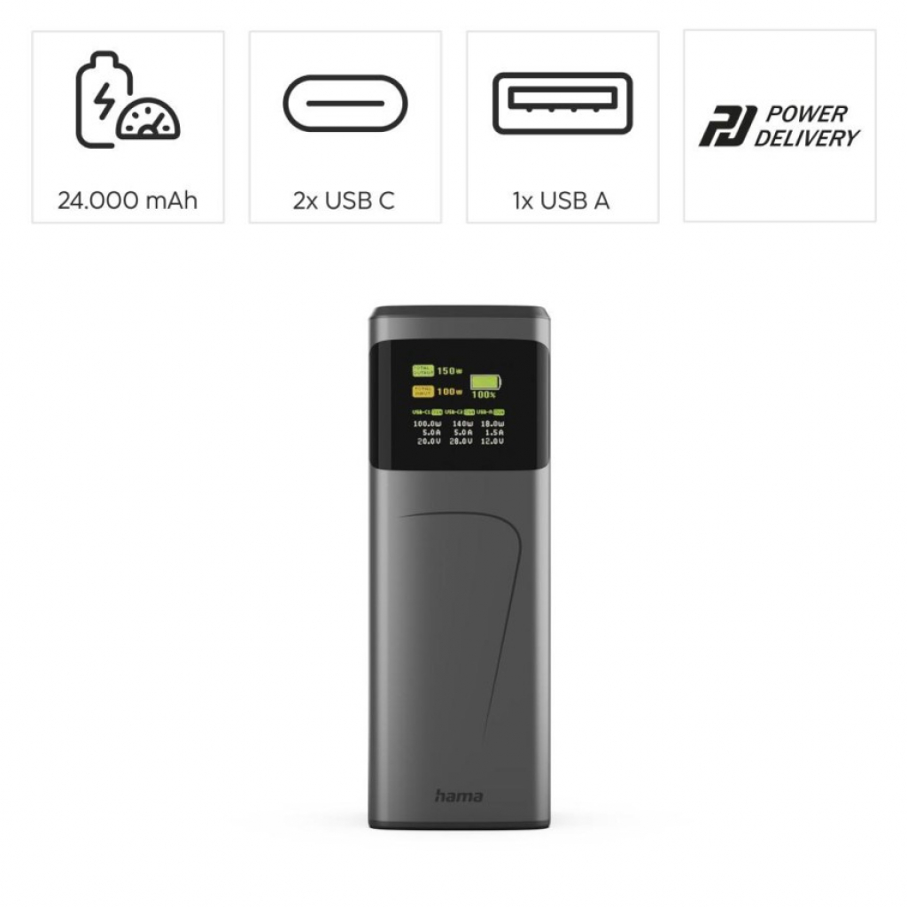 Външна батерия HAMA 201742 High Power 150 W 24000 mAh